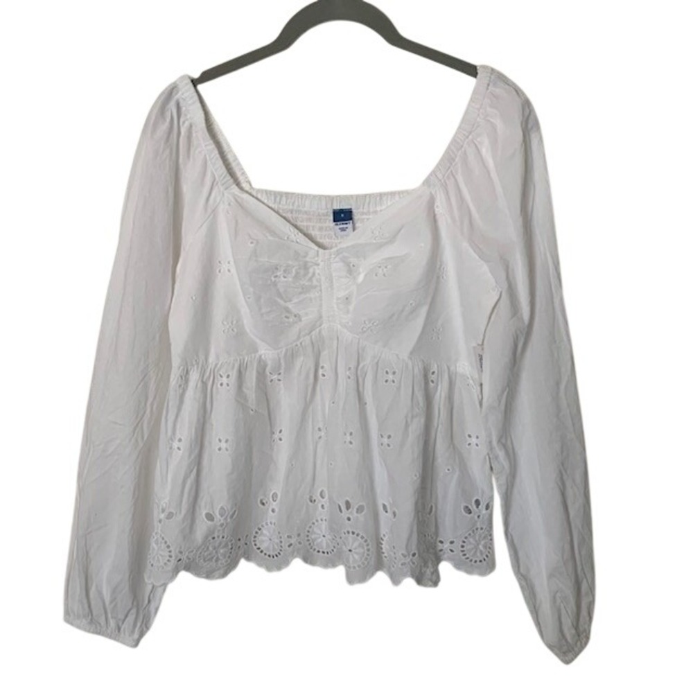 Old Navy NWT White Eyelet Lace Top Cottagecore Romantic Coastal Boho‎ Blouse